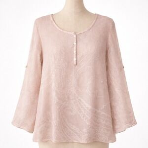 Scandal Italy 100% Silk Paisley Burnout Floral Top Pink M Romantic Fairy Whimsy